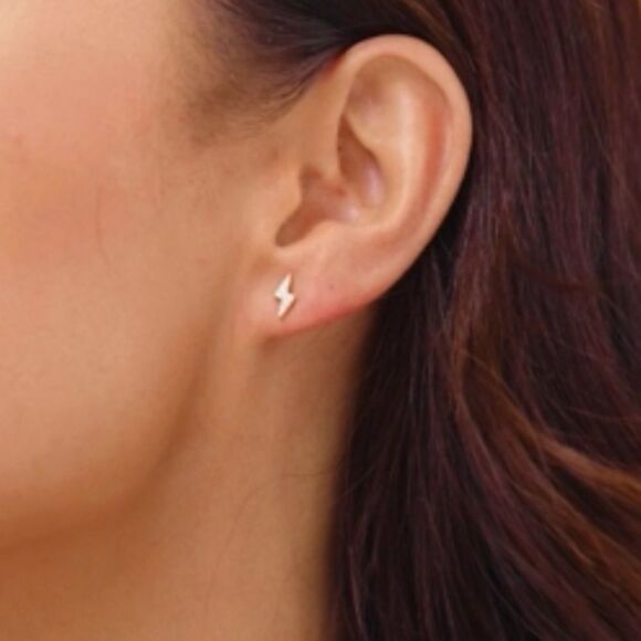 New 925 Sterling Silver CZ Lighting Bolt Stud Earrings - Picture 8 of 12